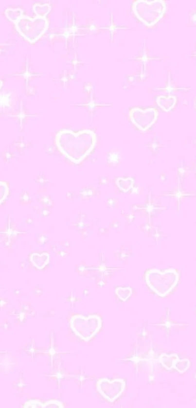 Pink wallpaper with sparkly hearts and dreamy design.