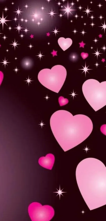 Vibrant pink hearts and starry night wallpaper for mobile.