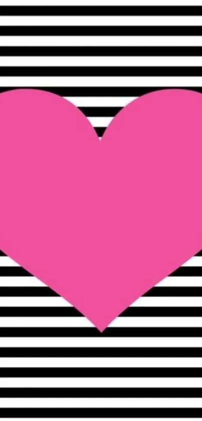 Pink heart on black and white striped background wallpaper.