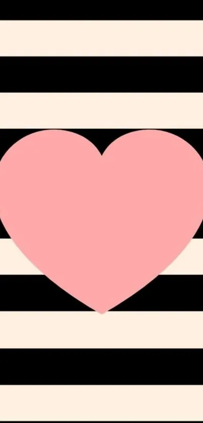 Pink heart with black and white stripes wallpaper.