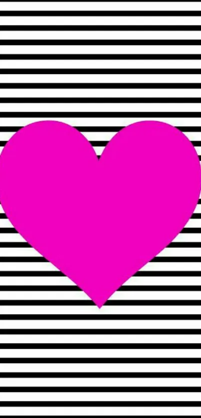 Pink heart on black and white striped background.