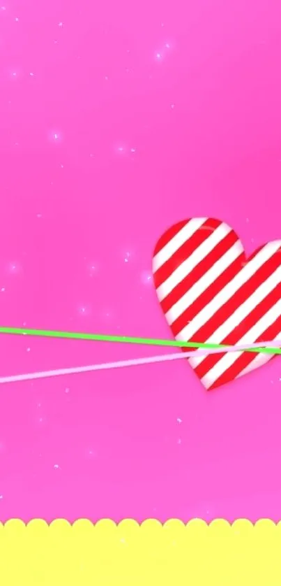 Vibrant pink wallpaper with a striped heart design.