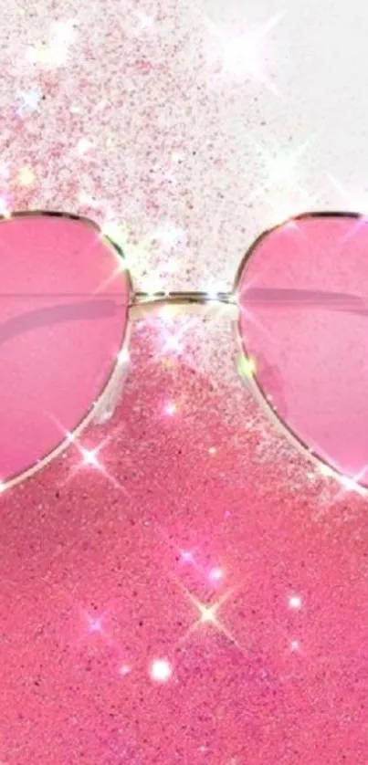 Pink glitter heart sunglasses with sparkles.