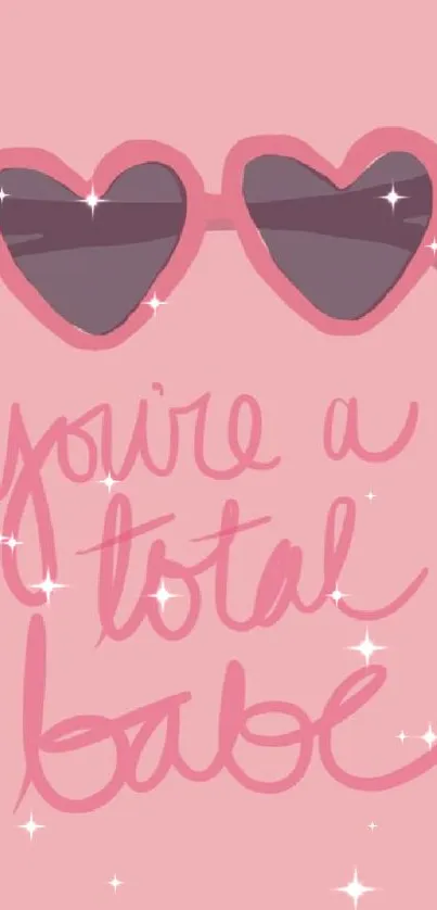 Pink heart sunglasses stylish mobile wallpaper with text.