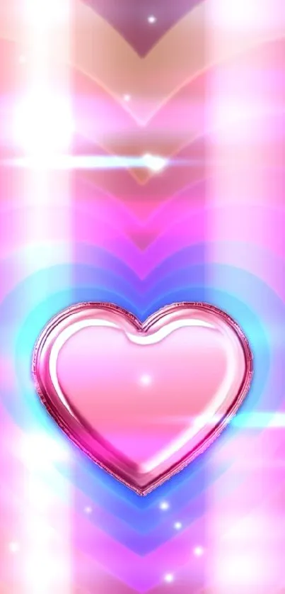 Vibrant pink heart wallpaper with radiant glow.