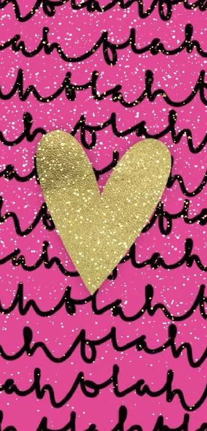 Pink wallpaper with gold heart design.