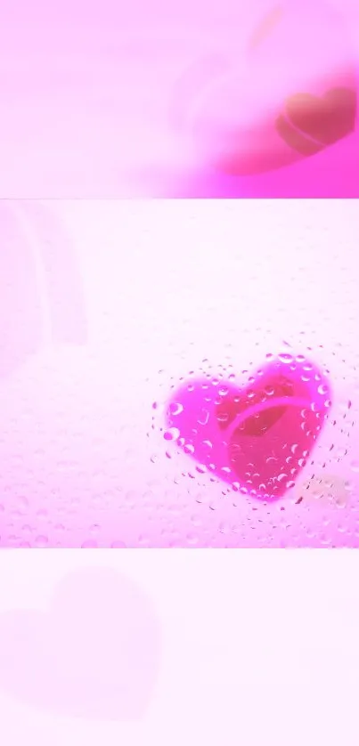 Pink heart with water droplets on mobile wallpaper.