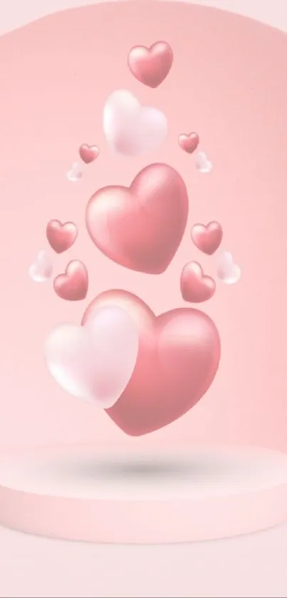Floating pink and white 3D hearts on a light pink background.