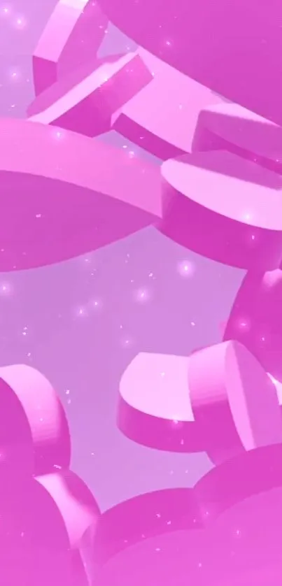 3D pink hearts with sparkles on a dreamy abstract background.