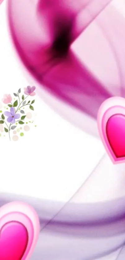 Vibrant pink and purple hearts with delicate floral accents.