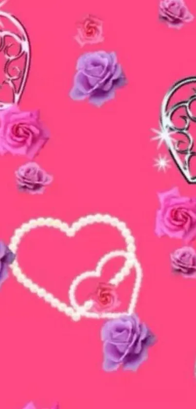 Pink hearts and roses wallpaper for mobile.