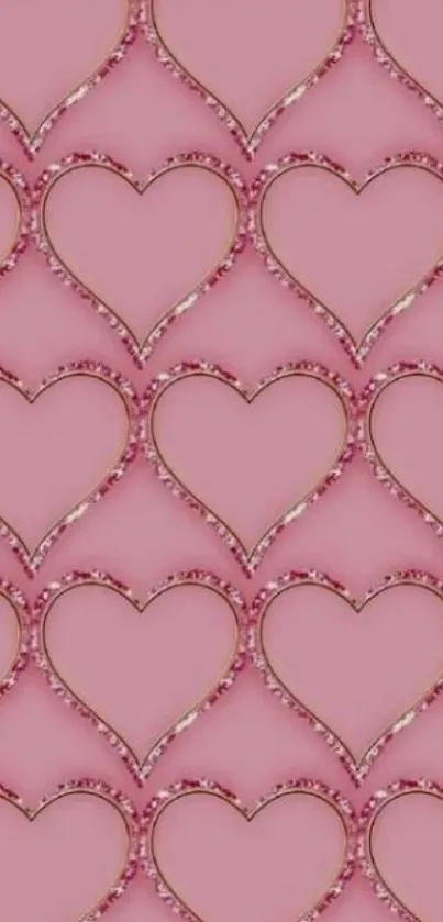 Pink hearts glitter mobile wallpaper with sparkling details.