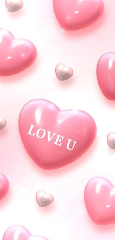 3D pink hearts mobile wallpaper with love theme.