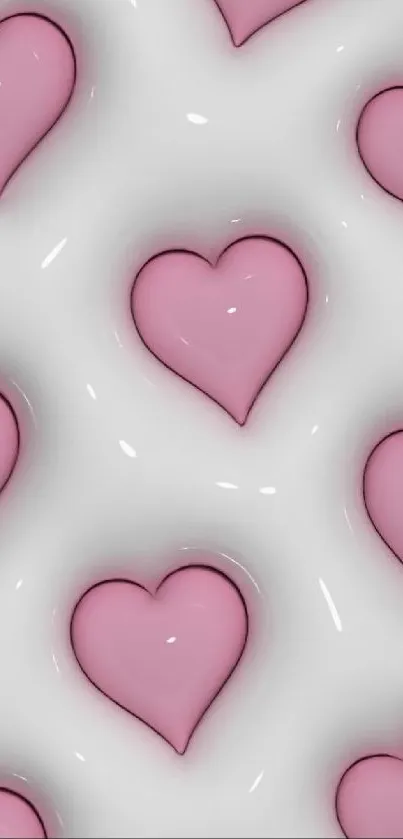 Pink hearts pattern mobile wallpaper background.