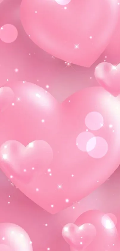 Soft pink hearts wallpaper for mobile phones.