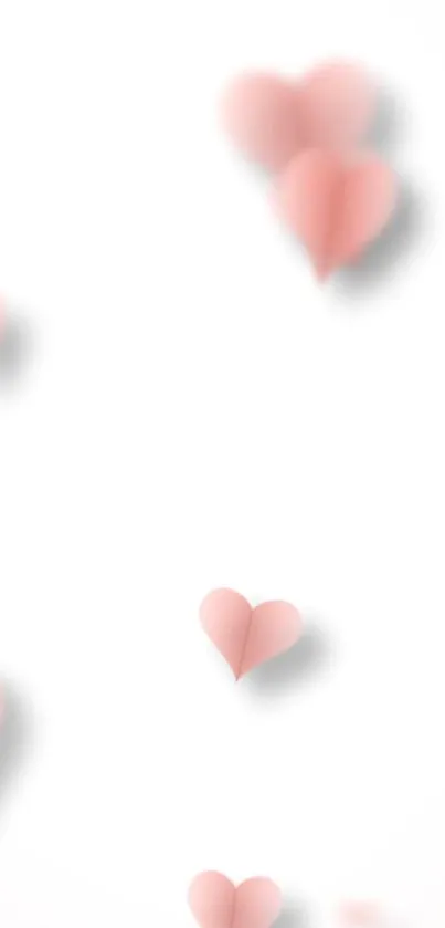 Soft pink hearts on a white background mobile wallpaper.