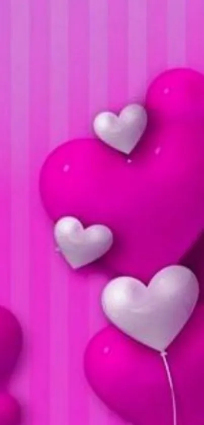 Vibrant pink wallpaper with heart design.