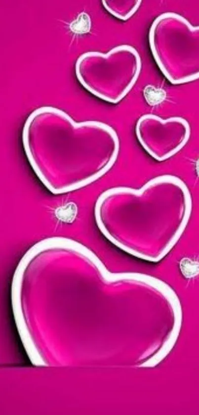 Vibrant pink hearts with white outlines on a mobile wallpaper.