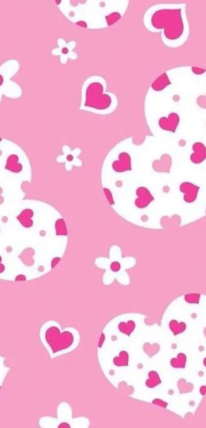 Pink hearts and flowers mobile wallpaper with a cute design.