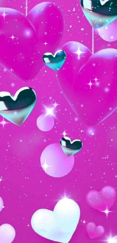 Pink hearts wallpaper with sparkling effects