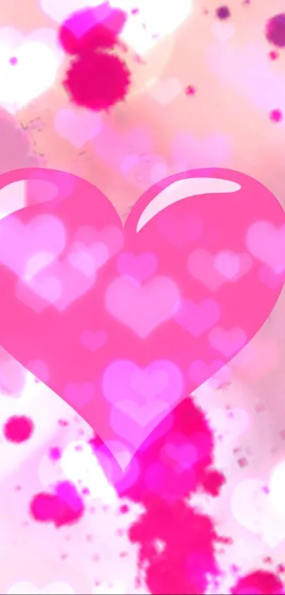 Pink hearts mobile wallpaper with vibrant abstract design.