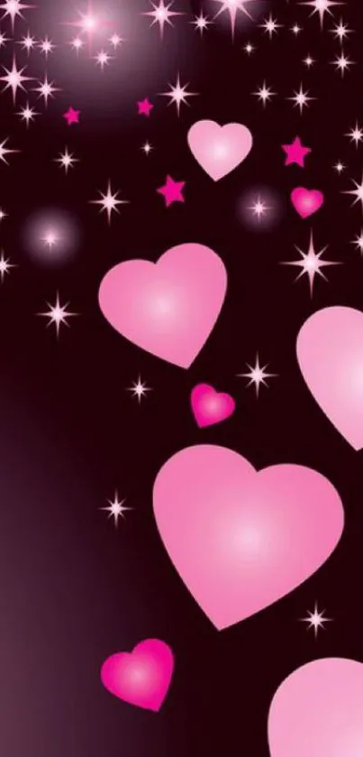 Pink hearts and stars wallpaper for mobile phone.