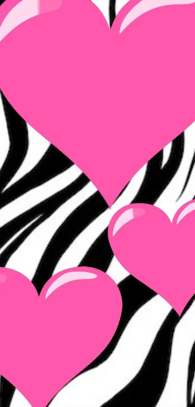 Pink hearts over zebra stripes background is visually striking.