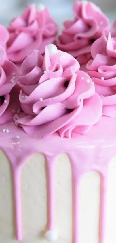 Pink icing cake with elegant swirls for mobile wallpaper.