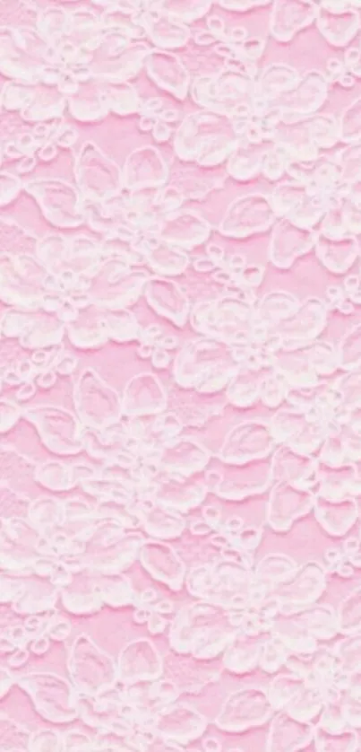 Pink lace floral mobile wallpaper with white flowers.