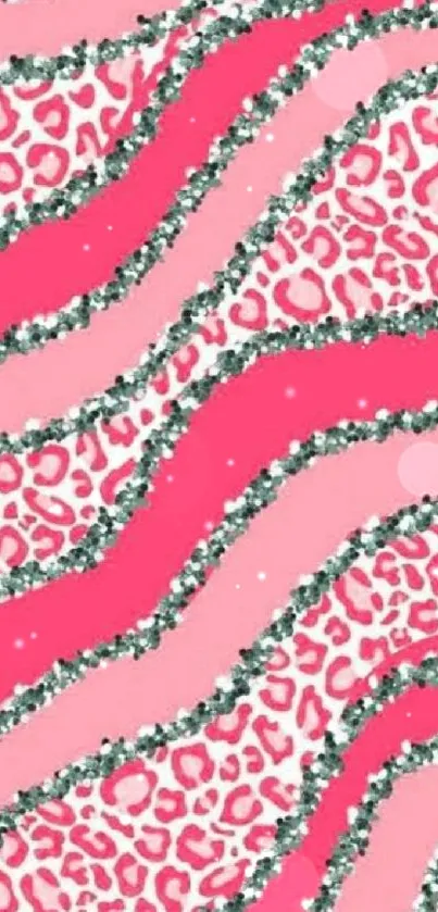 Pink leopard pattern wallpaper with glitter.