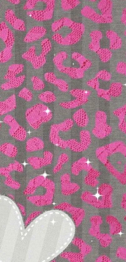 Pink leopard print mobile wallpaper with heart design.