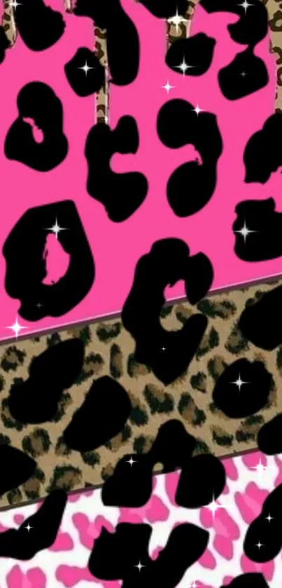 Vibrant pink leopard print wallpaper with bold patterns.