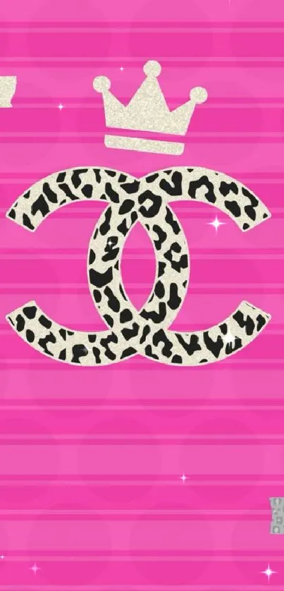 Pink leopard print pattern with a crown, ideal for fashion-forward phone backgrounds.