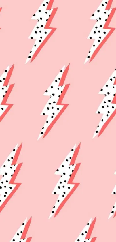 Pink lightning bolt wallpaper with polka dots.