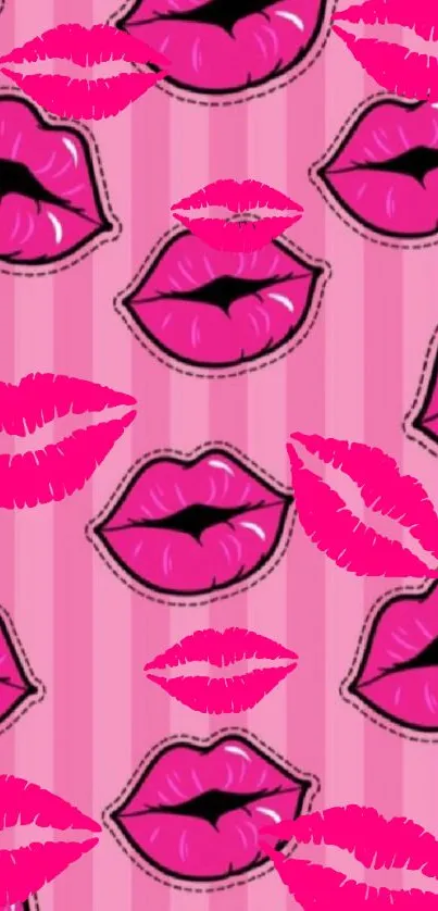 Wallpaper featuring bold pink lips on striped pink background.