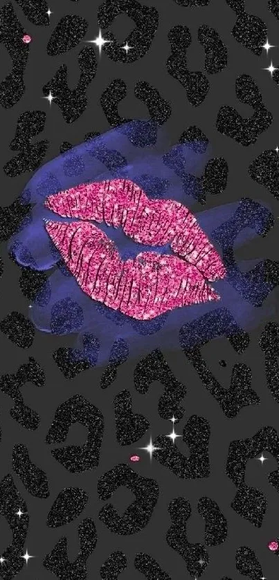 Pink lips with leopard print pattern wallpaper.