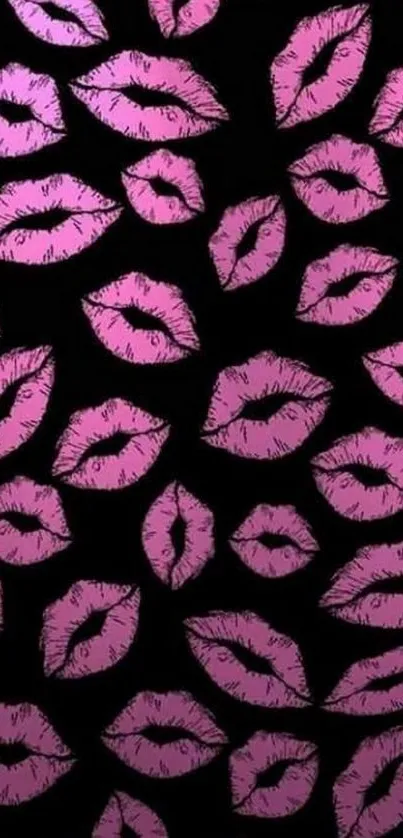 Bold pink lips pattern wallpaper on black background.