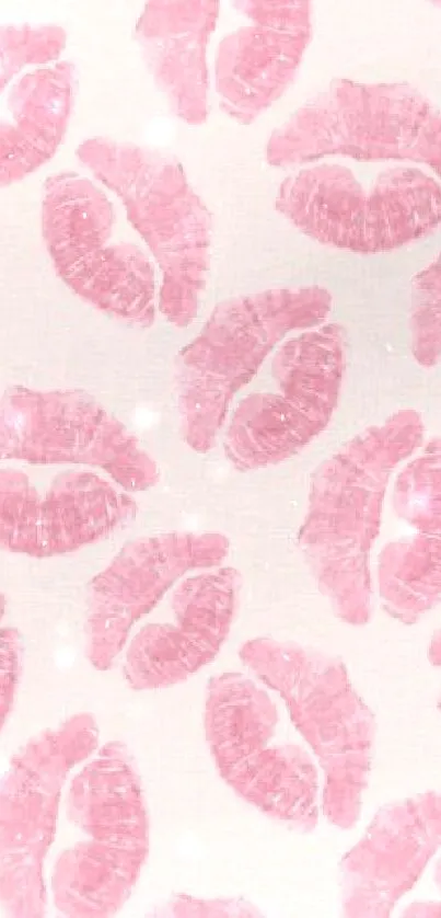 Repeating pink lips pattern on a light background for mobile wallpaper.