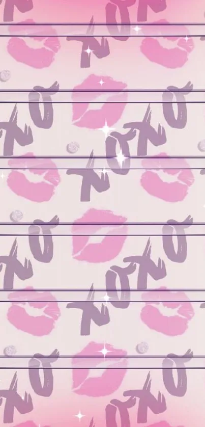 Pink lips and XOXO pattern wallpaper, perfect for mobile.