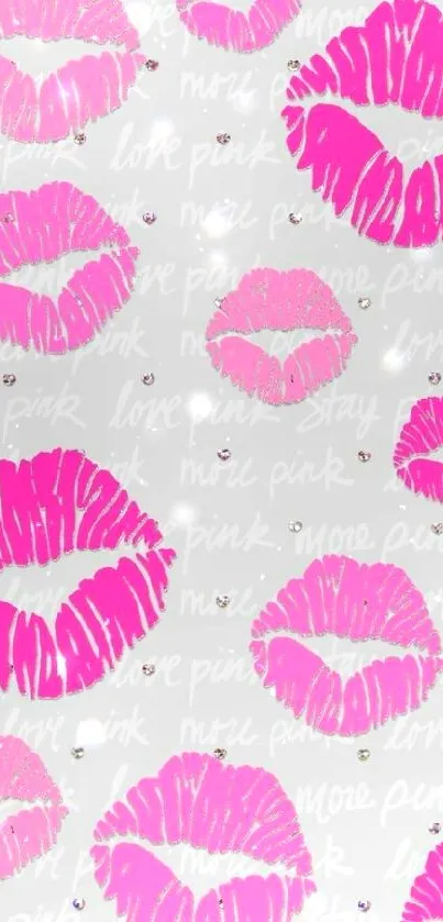 Vibrant pink lipstick kiss pattern background with stylish elements.