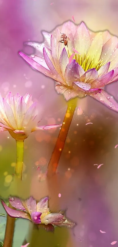 Pink lotus flowers with soft focus background.