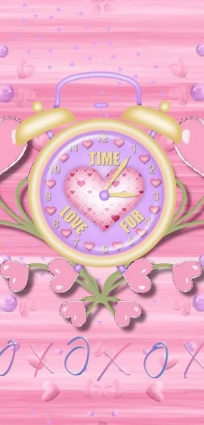 Pink heart clock romantic mobile wallpaper.