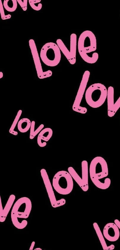 Pink love text on black background mobile wallpaper.