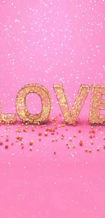 Pink background with 'LOVE' in glittering letters.