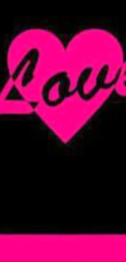 Pink heart with 'Love' text on black background mobile wallpaper.