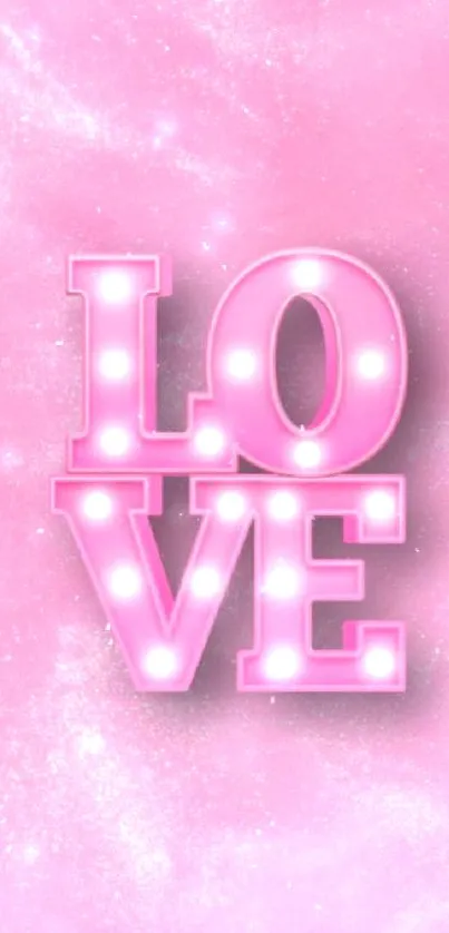 Pink wallpaper with neon 'LOVE' lights