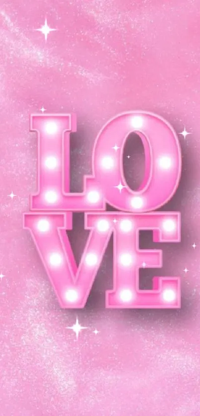 Pink neon love design with shimmering background.