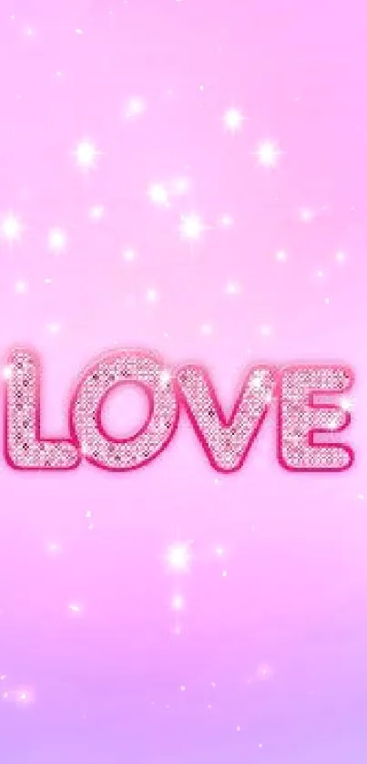 Pink wallpaper with 'LOVE' text and sparkles.