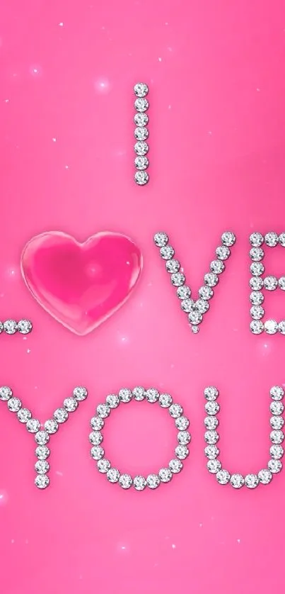 Sparkling 'I Love You' on pink background.