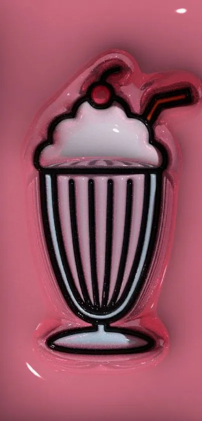 Mobile wallpaper featuring a pink milkshake design with a cherry on top.